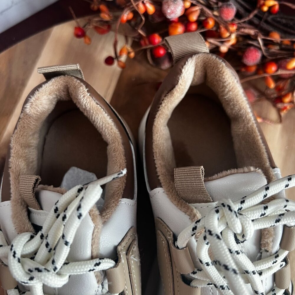 TMT Sunnei Womens Athleisure Teddy Colorblock Lace Up Sneaker Sz 6.5 White Khaki - Picture 6 of 14